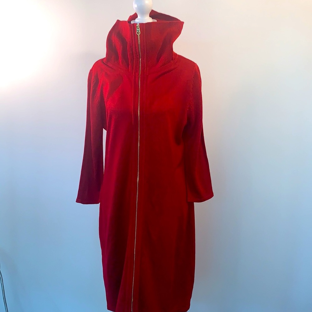 Ellen Tracy sweater dress size L with gold zipper.